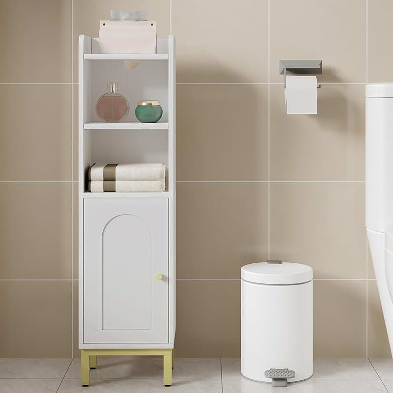 Small White Corner Bathroom Storage Cabinet