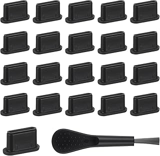 20 Black Silicone USB C Dust Plugs with Cleaning Brush