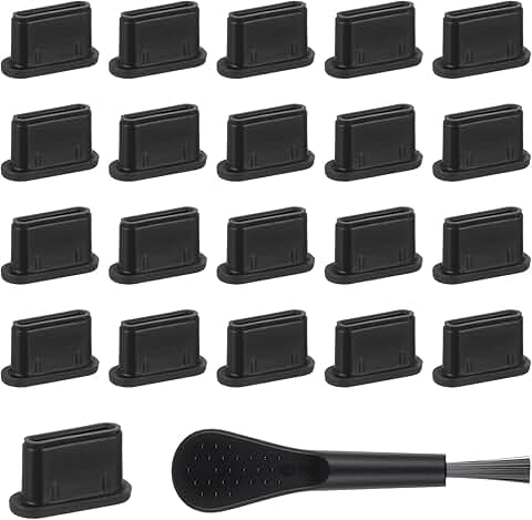 20 Black Silicone USB C Dust Plugs with Cleaning Brush