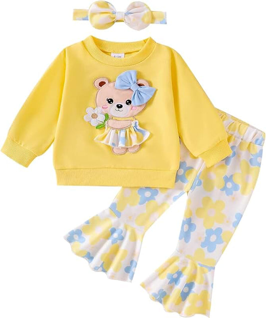 Baby Girl Fall Winter Clothes with Bear Sweatshirt and Pants