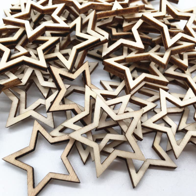 100pcs Unfinished Wooden Star Slices 1-3cm