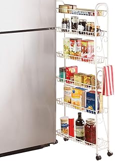 Slim 6-Tier Rolling Pantry Shelf with Scroll Design