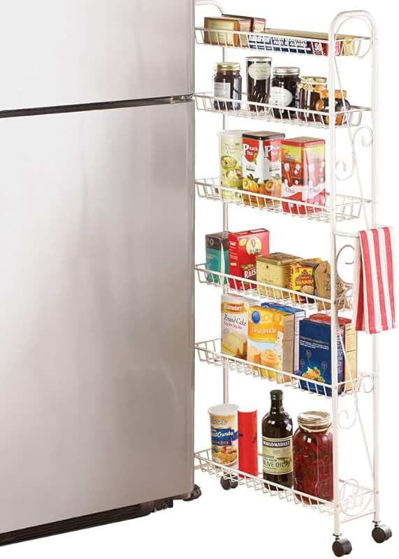 Slim 6-Tier Rolling Pantry Shelf with Scroll Design