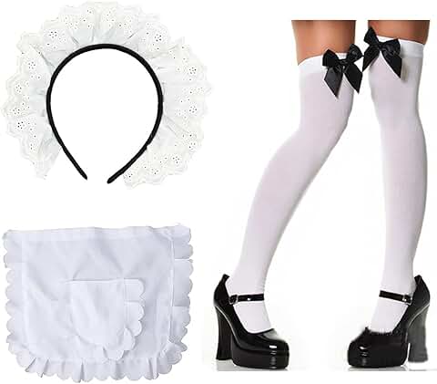 Women's French Maid Headband and Apron with Stockings