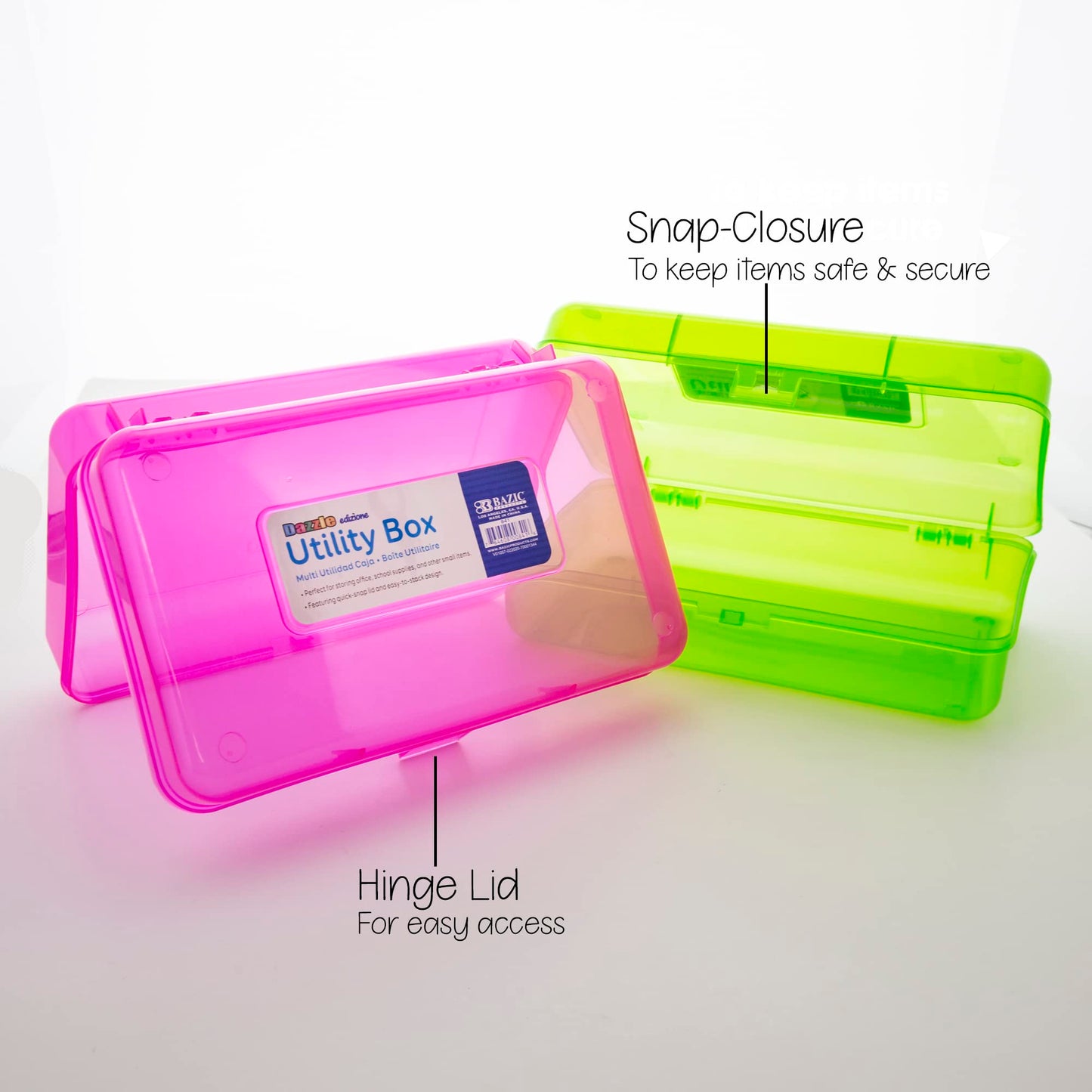 Bright Color Plastic Pencil Cases, 4-Pack