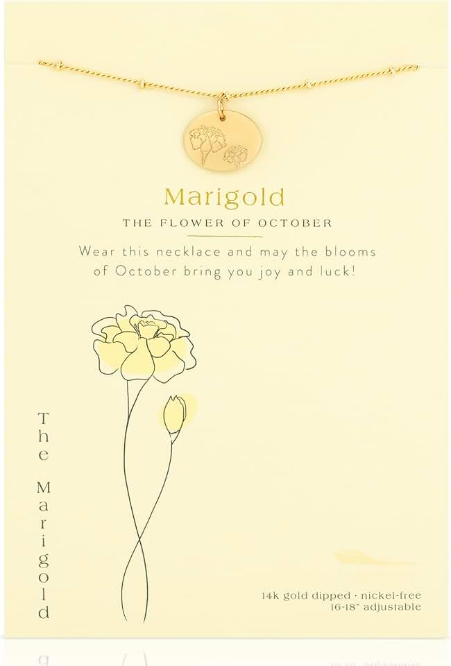 Birth Month Flower Necklace with 14k Gold Pendant and Adjustable Chain
