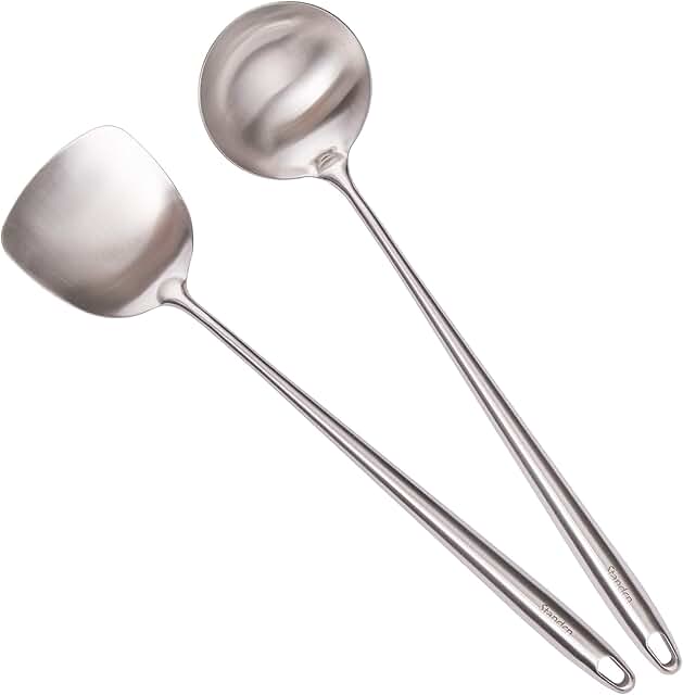 17-inch stainless steel wok spatula and ladle set