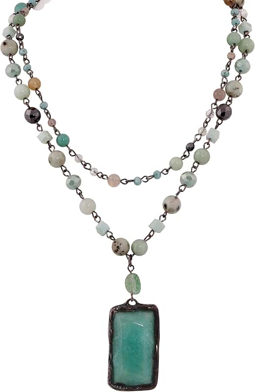 Boho Layered Necklace with Green Aventurine Pendant