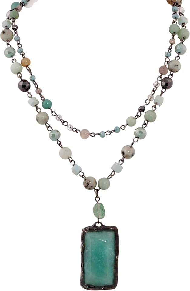 Boho Layered Necklace with Green Aventurine Pendant