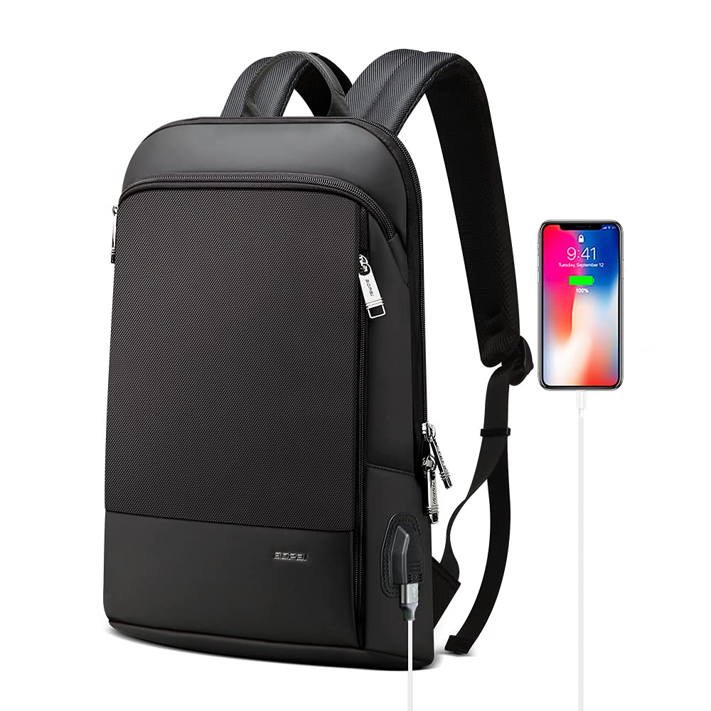 Slim Laptop Backpack 15-15.6 inch USB Charging Backpack for Men Water Resistant College Laptop Backpack Office Anti Theft Backpack Smart Computer Backpack Men Black