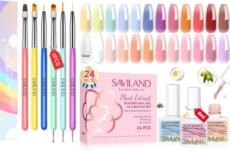 Six-piece nail art brush set with 24 colors gel