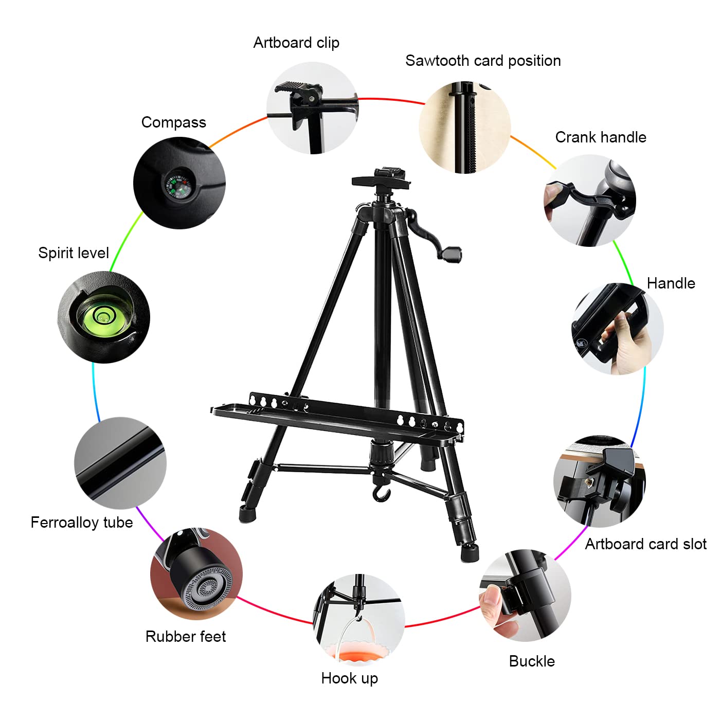 60" Adjustable Metal Art Easel with Tray and Bag