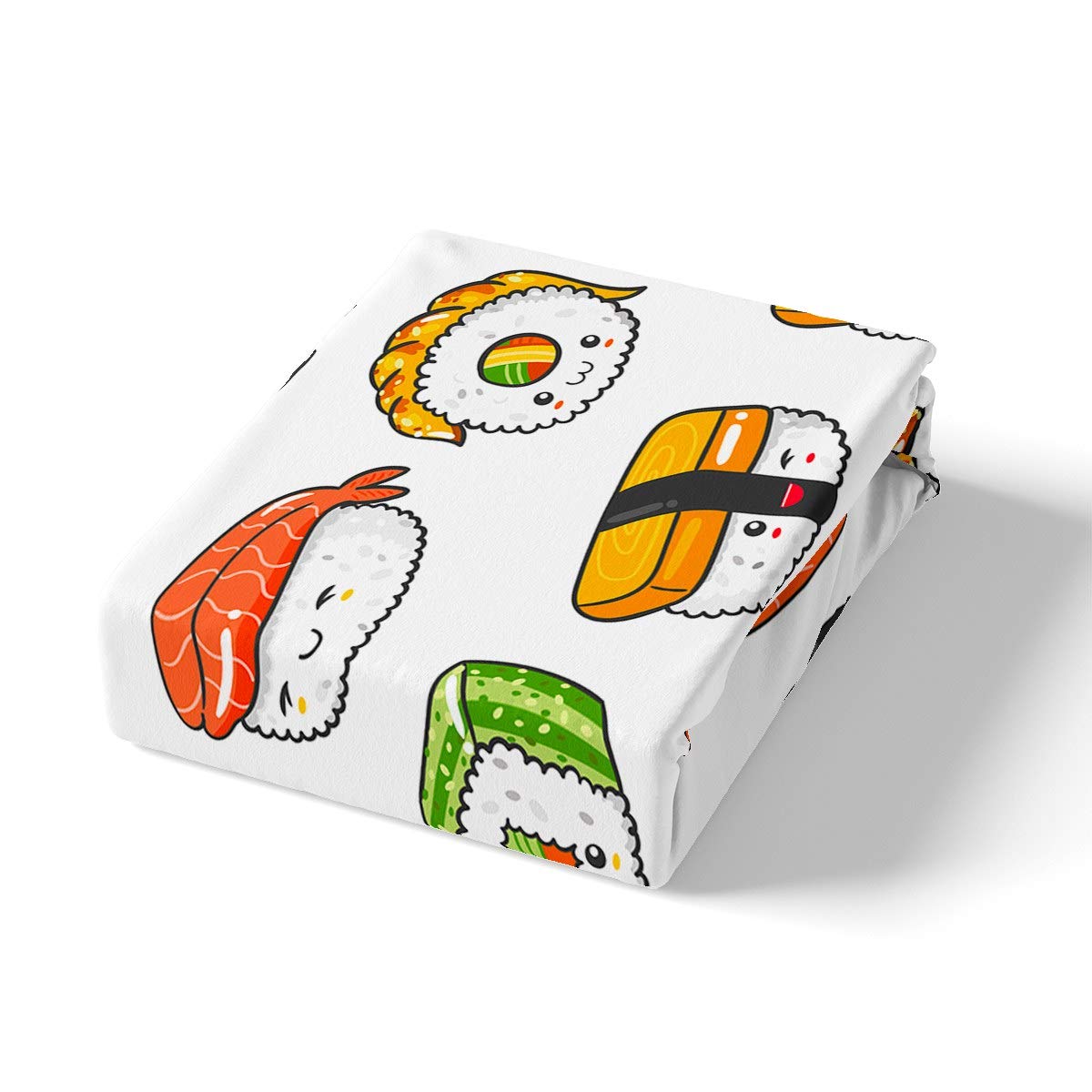 Sushi Pattern Bedding Set Queen Size Kids Cute Bed Sheet Set for Girls Teens Bedroom Decor Cartoon Style Fitted Sheet Soft Microfiber K aii Bed Cover 1 Fitted Sheet  1 Pillow Case)