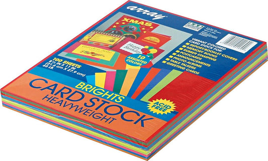 Colorful Assorted Card Stock, 10 Colors, 8.5" x 11", 100 Sheets
