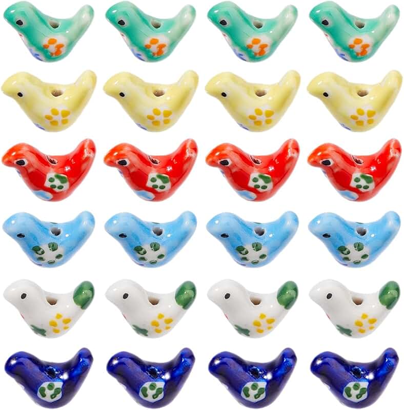 24 Multicolor Porcelain Animal Bird Beads for Jewelry Making