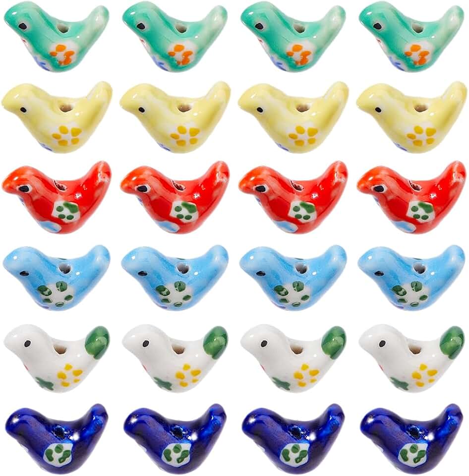 24 Multicolor Porcelain Animal Bird Beads for Jewelry Making