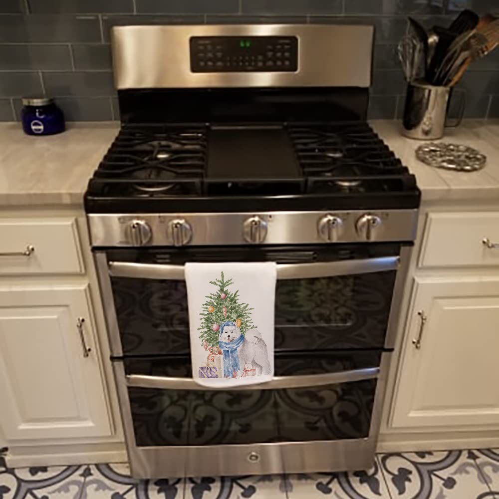 Samoyed 2 and Tree White Kitchen Set of 2Kitchen Cotton Hand-Towels