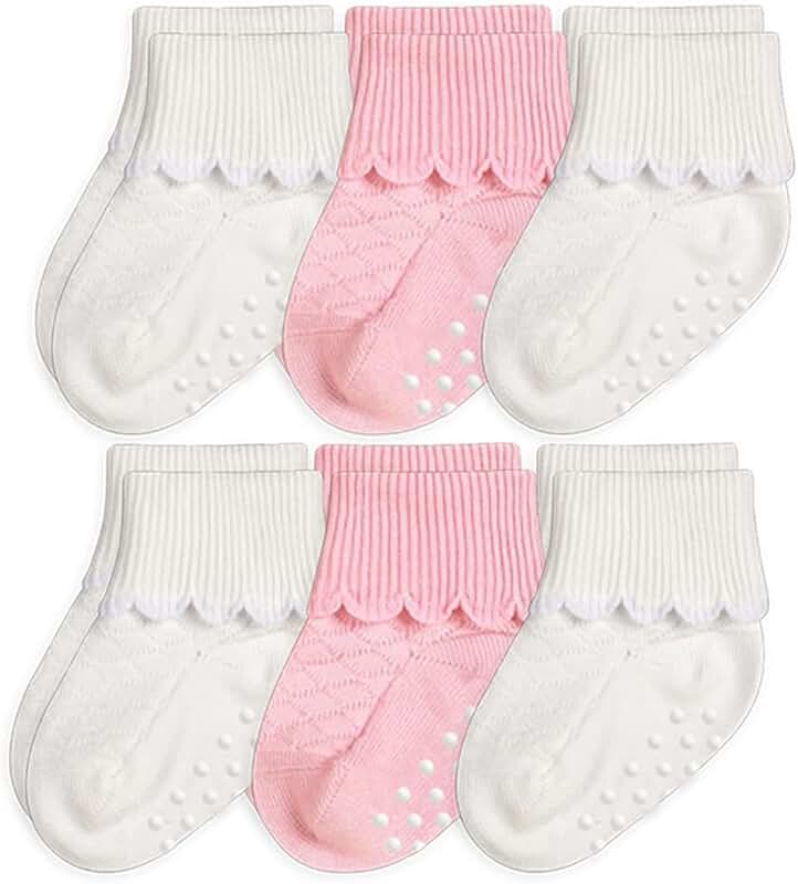 Six Baby Girls' Non-Skid Scalloped Turn Cuff Socks