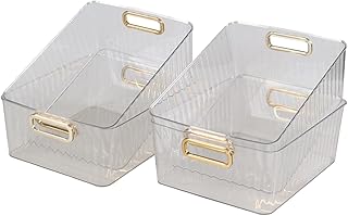 Set of four clear plastic storage bins