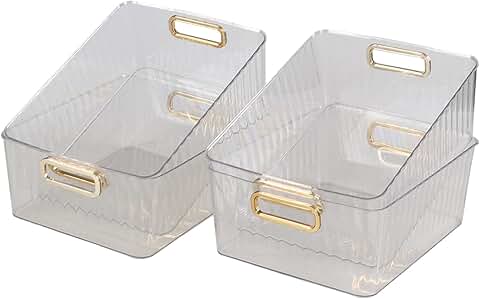 Set of four clear plastic storage bins