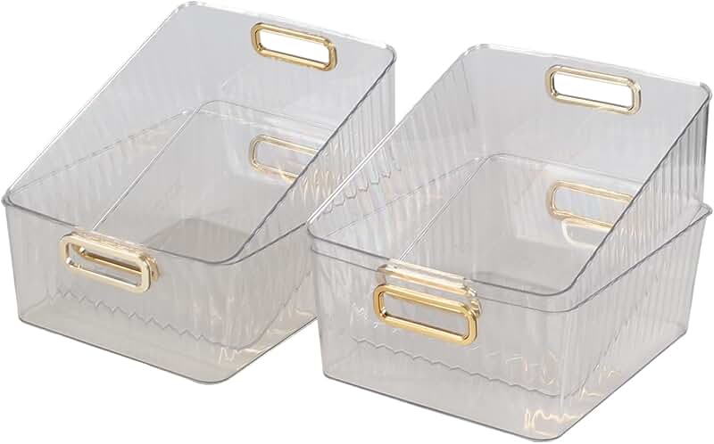 Set of four clear plastic storage bins