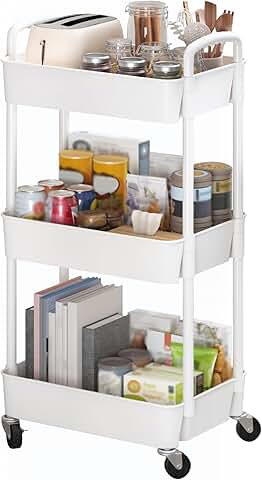3-Tier Plastic Rolling Utility Cart with Handle