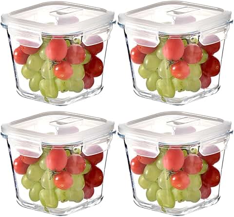 Square Glass Food Storage Containers, 4 Pack