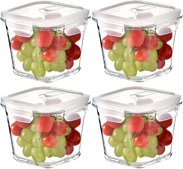 Square Glass Food Storage Containers, 4 Pack
