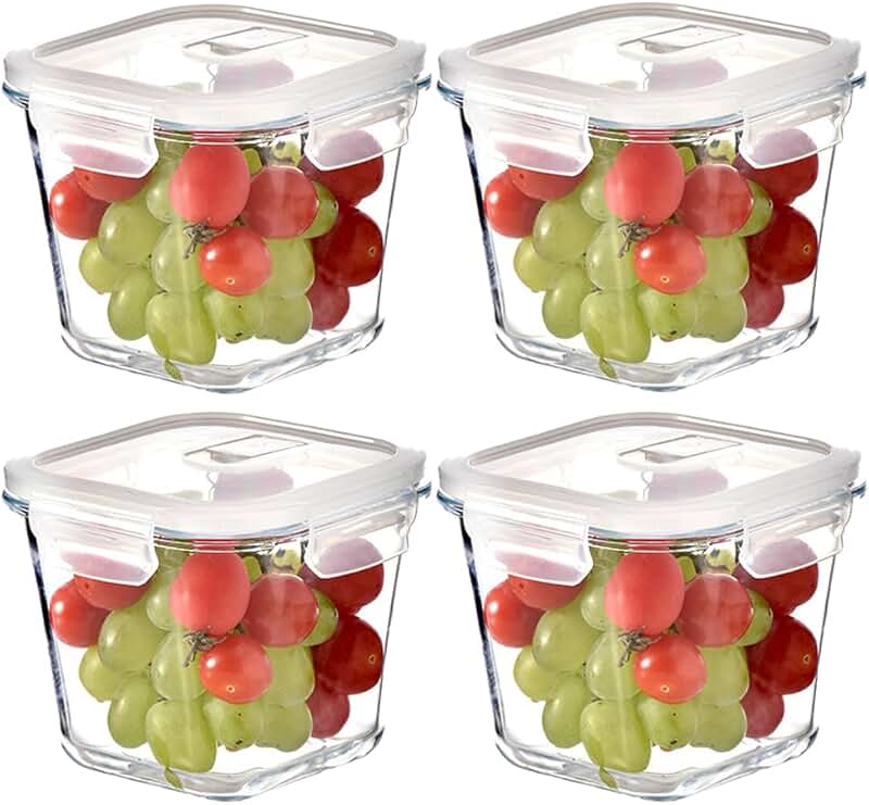 Square Glass Food Storage Containers, 4 Pack