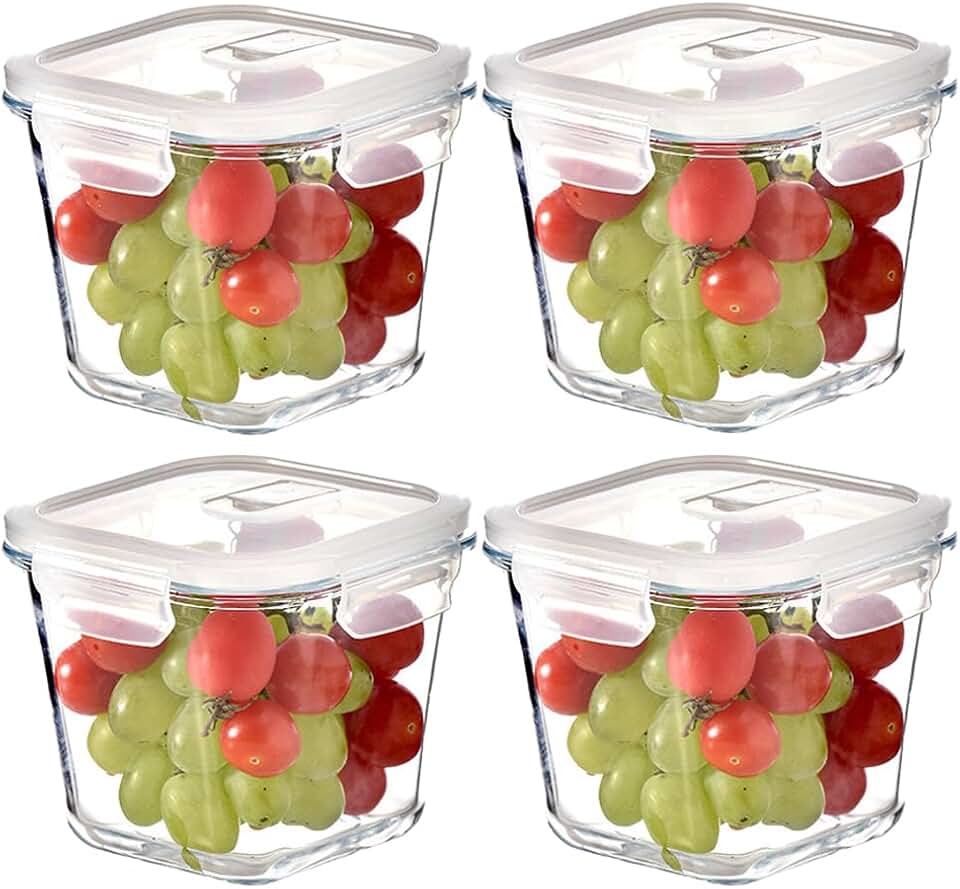 Square Glass Food Storage Containers, 4 Pack