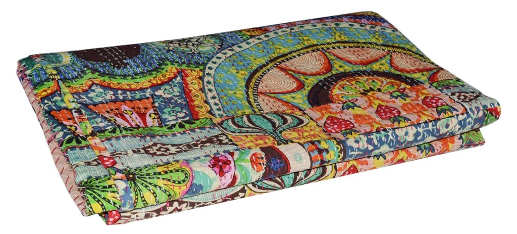 Handmade Cotton Kantha Quilt Throw Blanket Bedspread Gudari Twin Multi)