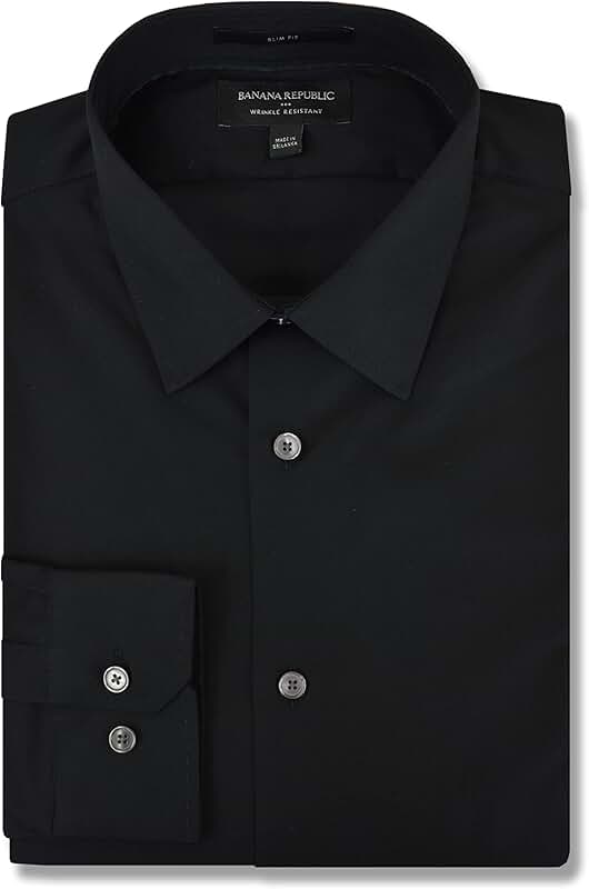 Men's Slim Fit Black Cotton Dress Shirt