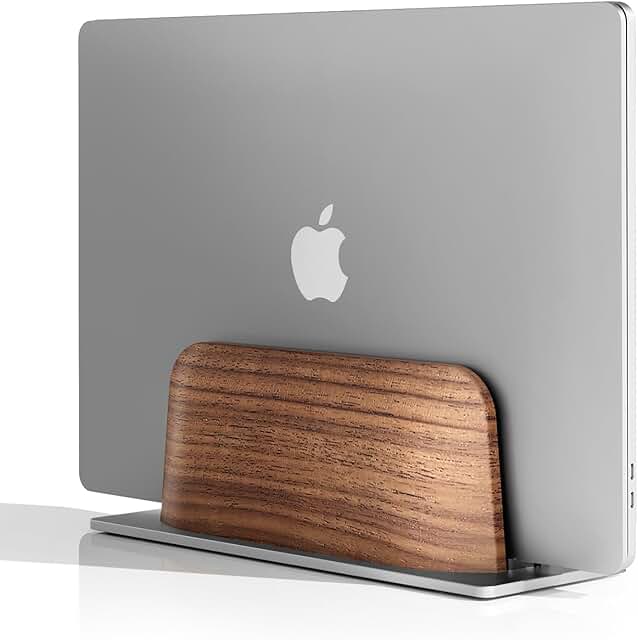 Vertical Laptop Stand for Desk in Black Walnut Wood