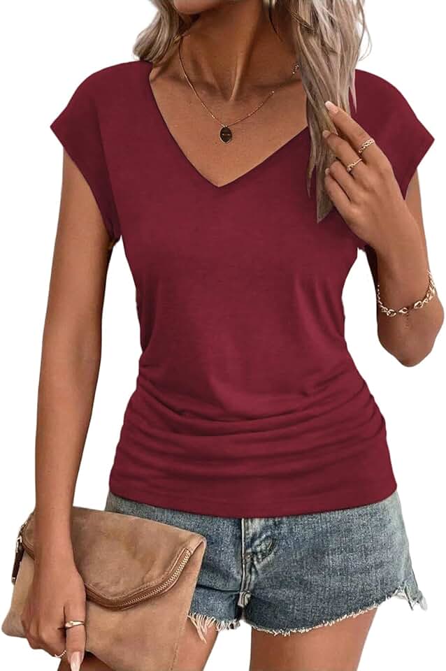Women's Summer V-Neck Cap Sleeve Casual Top
