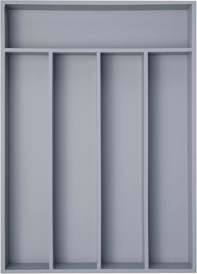 Gray bamboo silverware drawer organizer with 5 slots