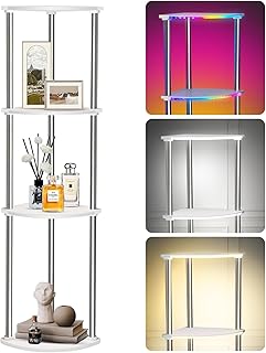 Tall white 4-tier corner shelf with lights