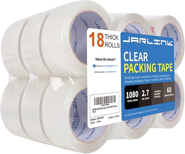 Heavy Duty Clear Packing Tape, 18 Rolls