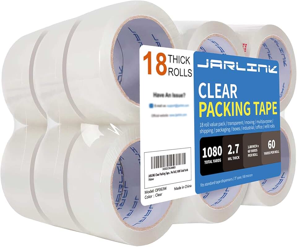 Heavy Duty Clear Packing Tape, 18 Rolls