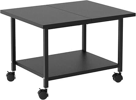 Black rolling printer stand with storage and shelf