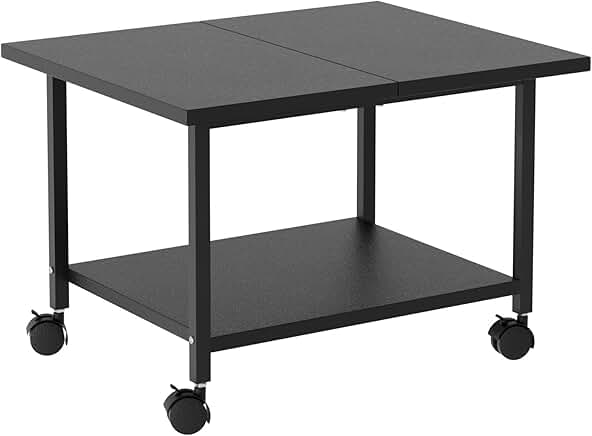 Black rolling printer stand with storage and shelf