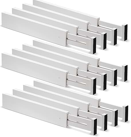 White Bamboo Drawer Dividers, 12 Pieces, Adjustable