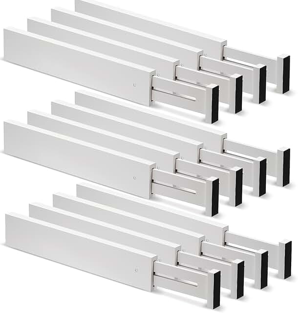 White Bamboo Drawer Dividers, 12 Pieces, Adjustable