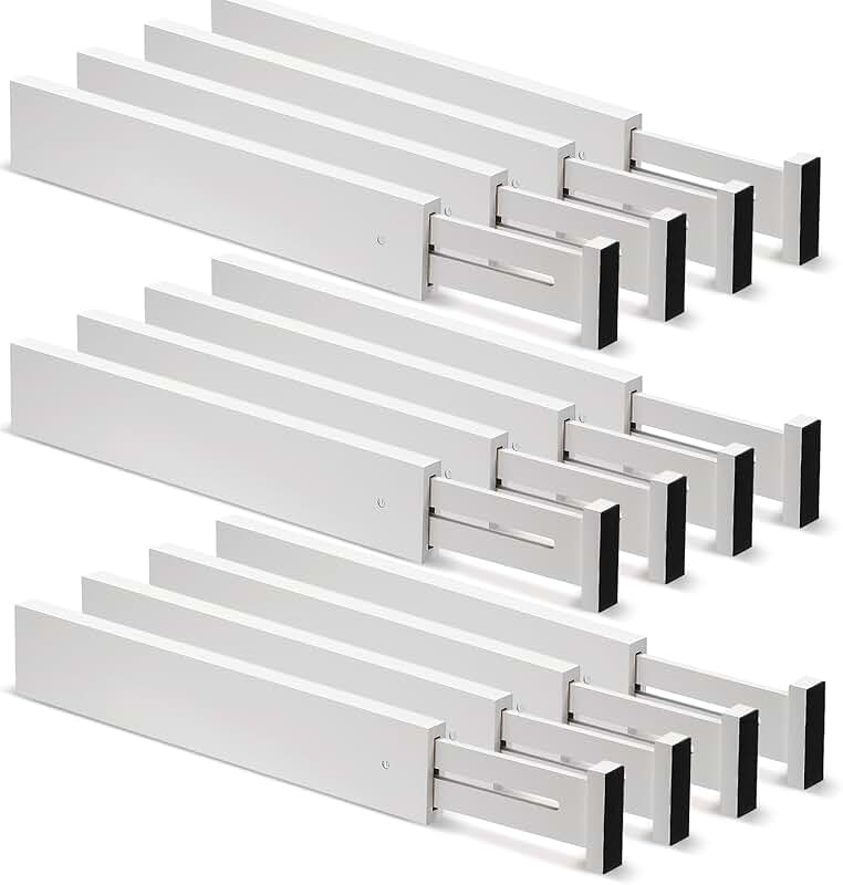 White Bamboo Drawer Dividers, 12 Pieces, Adjustable
