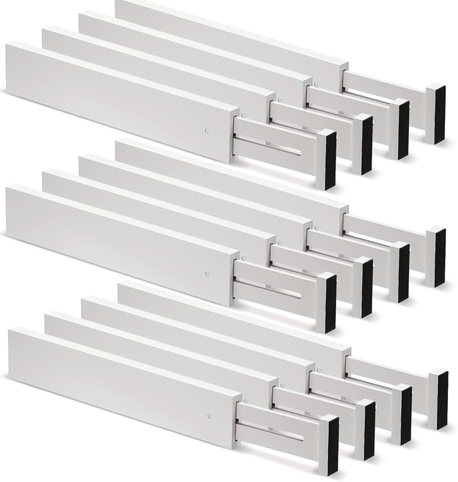 White Bamboo Drawer Dividers, 12 Pieces, Adjustable
