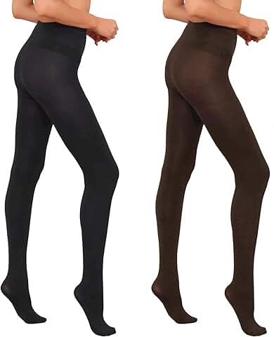 Black opaque control top tights for women