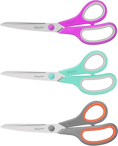 8-inch all-purpose scissors, 3-pack, sharp blades, comfort grip
