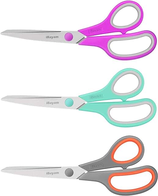 8-inch all-purpose scissors, 3-pack, sharp blades, comfort grip