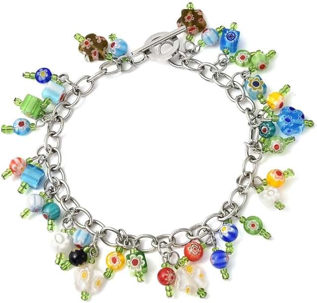 Adjustable Murano Style Charm Ankle Bracelet for Women