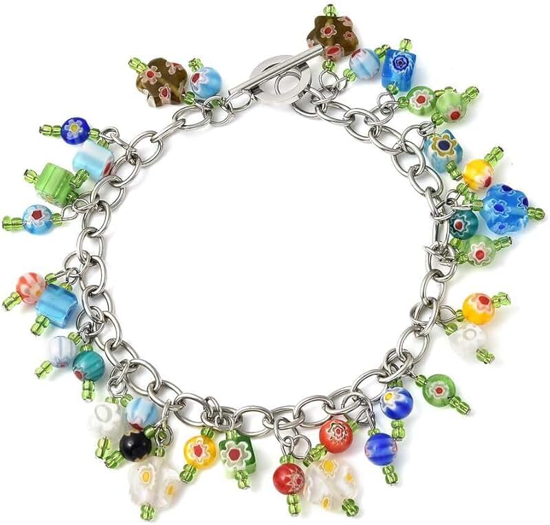 Adjustable Murano Style Charm Ankle Bracelet for Women