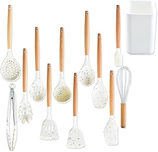 11-Piece Wooden Handle Silicone Kitchen Utensil Set